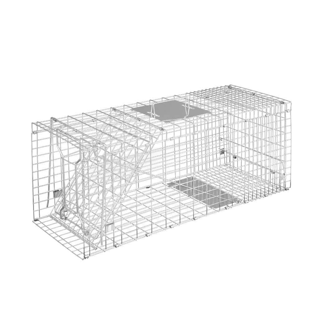 Humane animal trap cage for possums, made of rust-resistant galvanized iron, 79x28cm, affordable quality for DIY use.