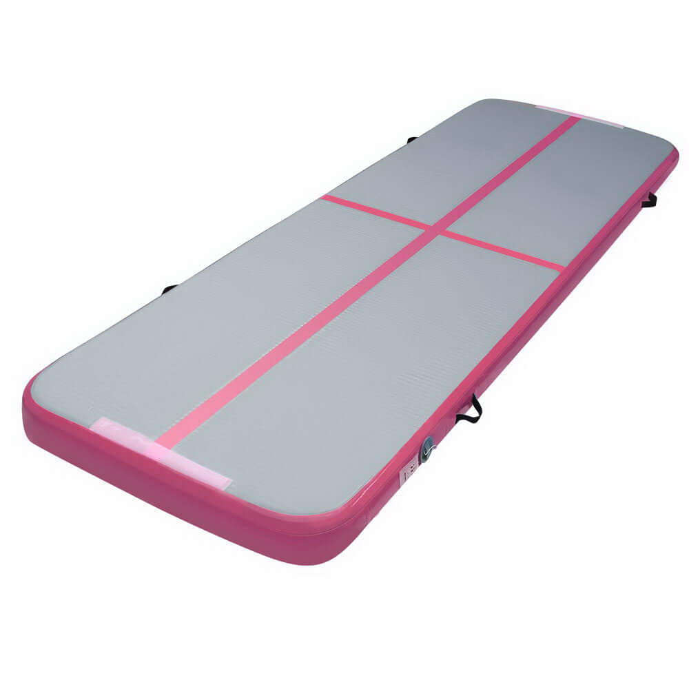 Everfit 3m x 1m inflatable air track mat in pink and grey for gymnastics and home workouts, offering quality and support.