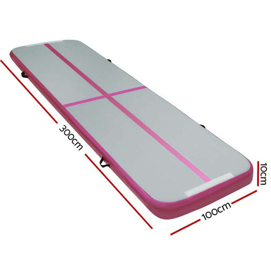 Everfit 3m x 1m inflatable air track mat in pink and grey, ideal for gymnastics and home workouts, featuring cushioned support.