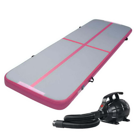 Everfit GoFun inflatable air track mat in pink with pump, ideal for gymnastics and home workouts, offering quality and comfort.