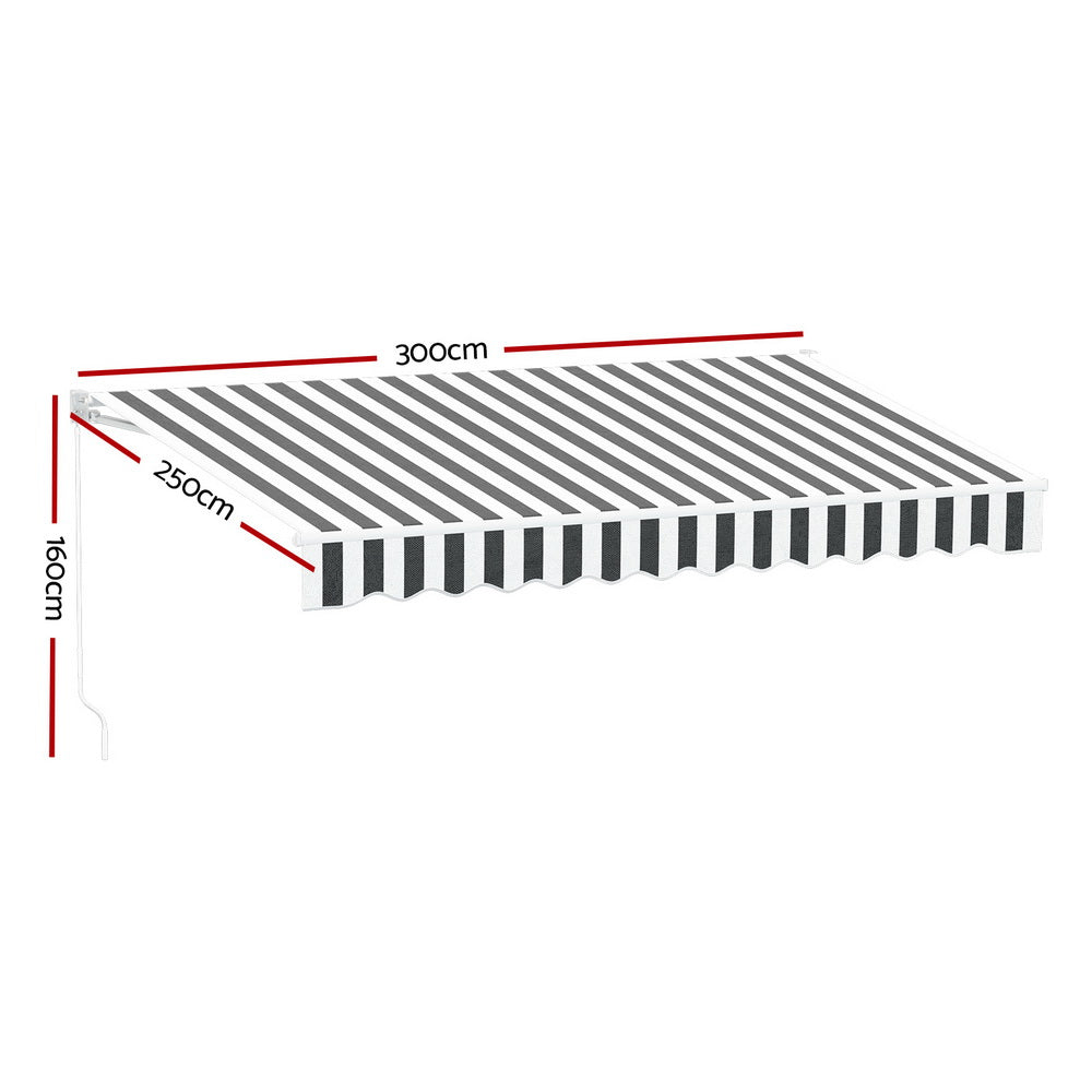 Instahut Retractable Folding Arm Awning Manual Sunshade 3M X 2.5M Grey White