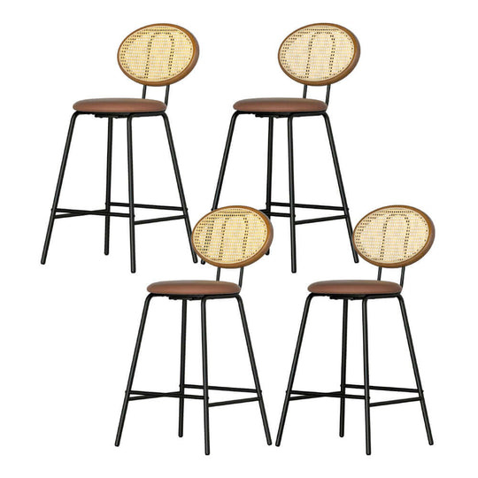 Affordable Artiss 4x brown PU leather bar stools with stylish rattan backrest, perfect for DIY home and restaurant decor.