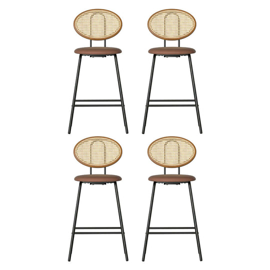 Set of 4 Artiss bar stools in brown PU leather with rattan backrests, stylish and affordable home furniture.