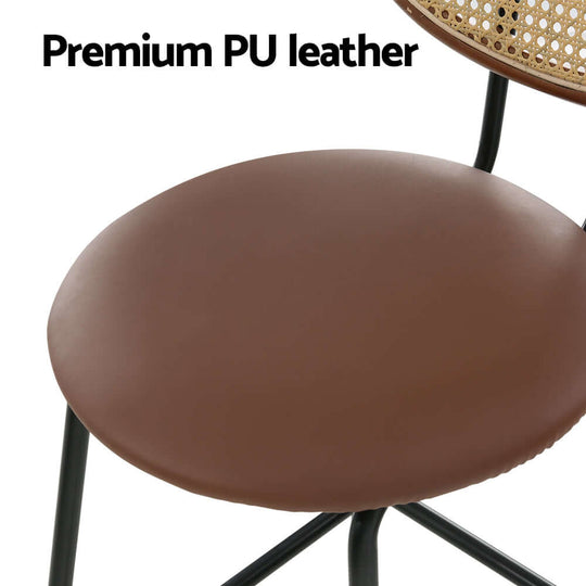 Close-up of affordable brown PU leather seat on an Artiss bar stool, showcasing quality and stylish design.