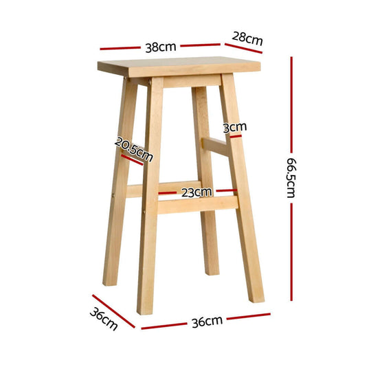 Artiss wooden bar stool with dimensions: height 66.5cm, seat 38x28cm, footrest 23cm, sturdy and affordable kitchen furniture.