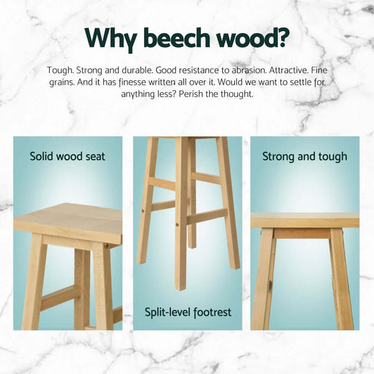 Image showing benefits of beech wood: sturdy bar stool features like solid wood seat and split-level footrest.