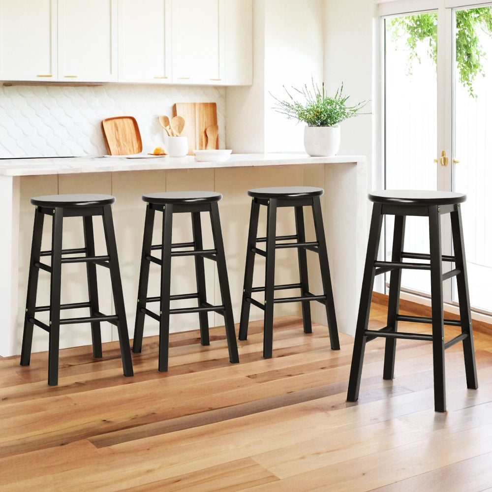 Artiss 4x Bar Stools Round Chairs Wooden Black