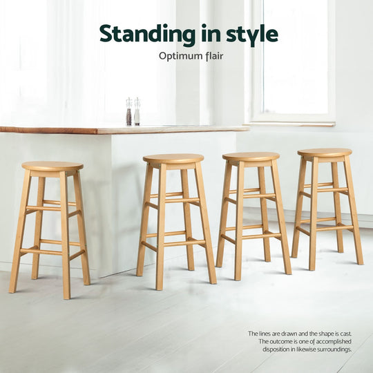 Artiss 4x Bar Stools Round Chairs Wooden Nature