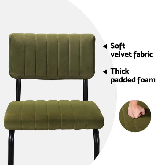 Close-up of Artiss green velvet bar stool highlighting soft fabric and thick padded foam for comfort.