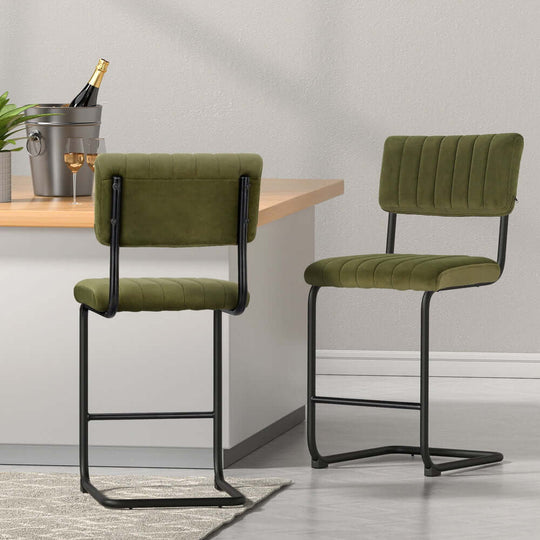 Artiss green velvet bar stools with steel frame, ideal for affordable luxury in kitchen or home bar settings.