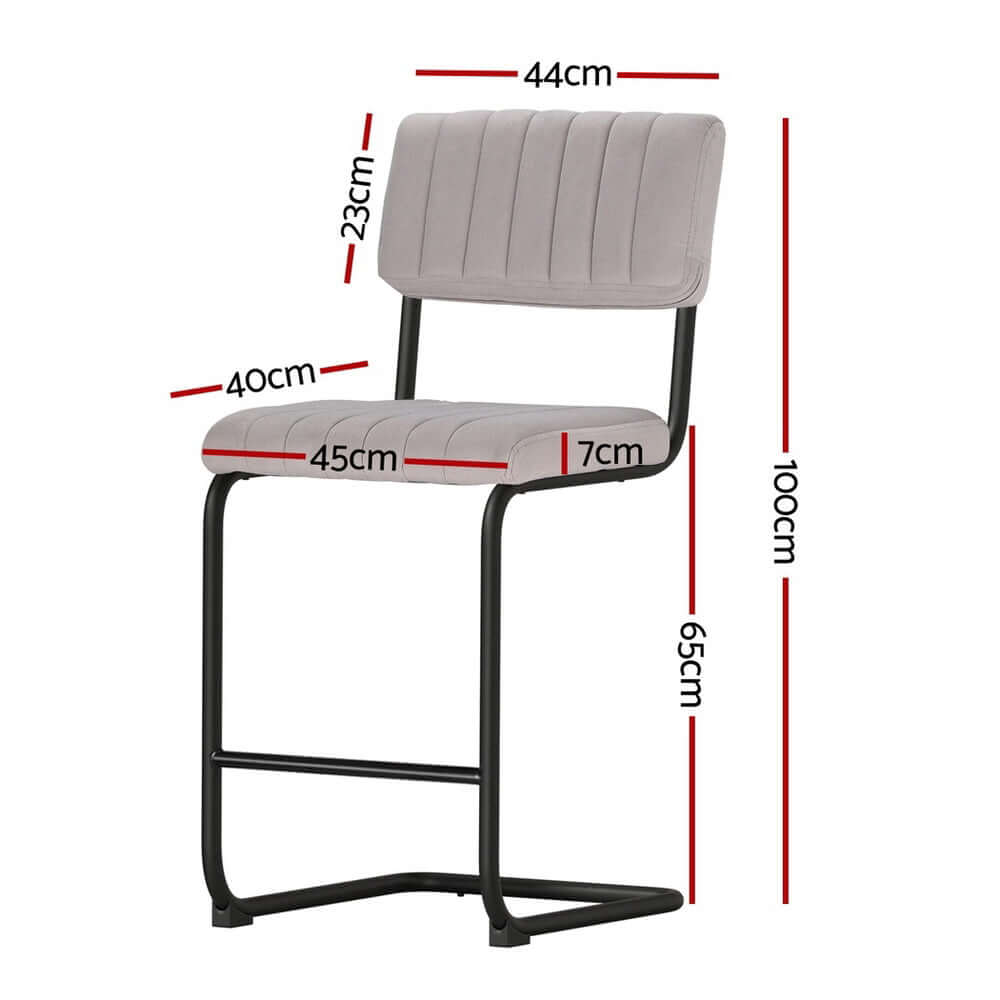 Artiss grey velvet bar stool dimensions with measurements for a stylish home addition.