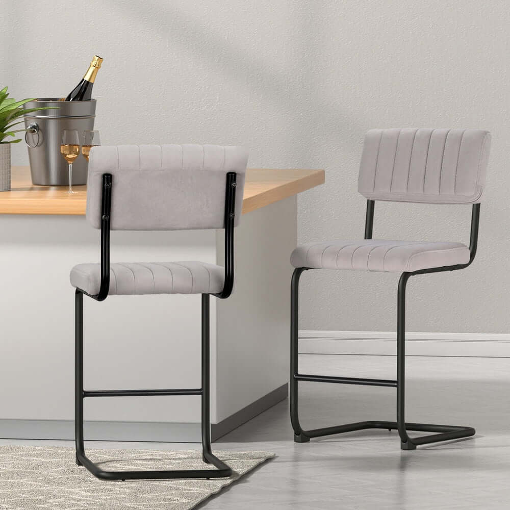 Artiss 4x Bar Stools in Grey Velvet, perfect for stylish bar settings, offering affordable luxury and quality design.