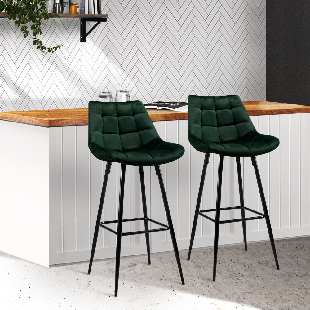 Artiss 2x Bar Stools Velvet Chairs Green