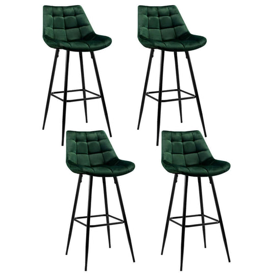 Artiss 4x green velvet bar stools with black metal legs, affordable luxury seating for modern kitchens and bars.