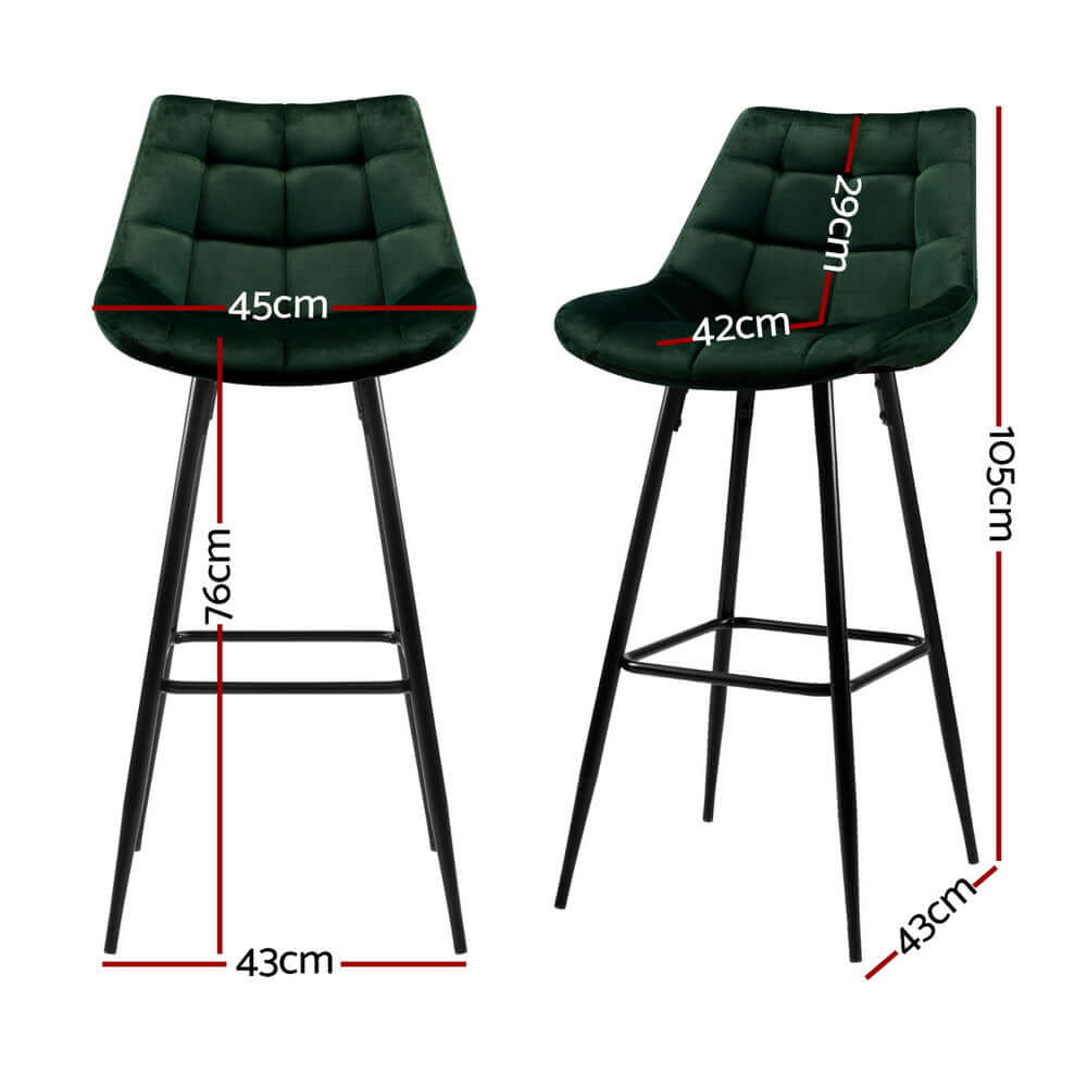 Artiss 4x green velvet bar stools dimensions, featuring sleek metal frame for affordable luxury and comfort.