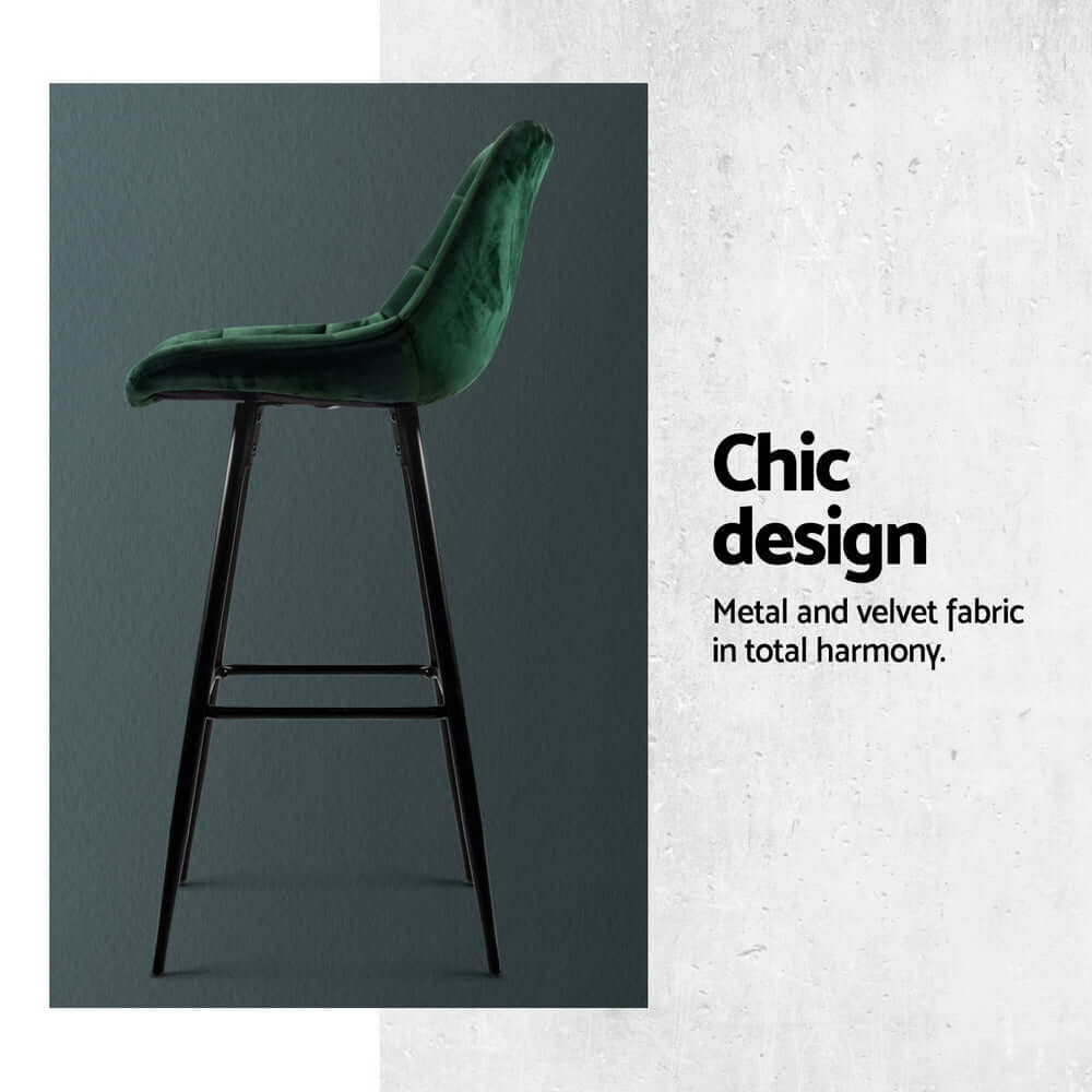 Artiss green velvet bar stool with metal frame, showcasing chic design and luxurious comfort.