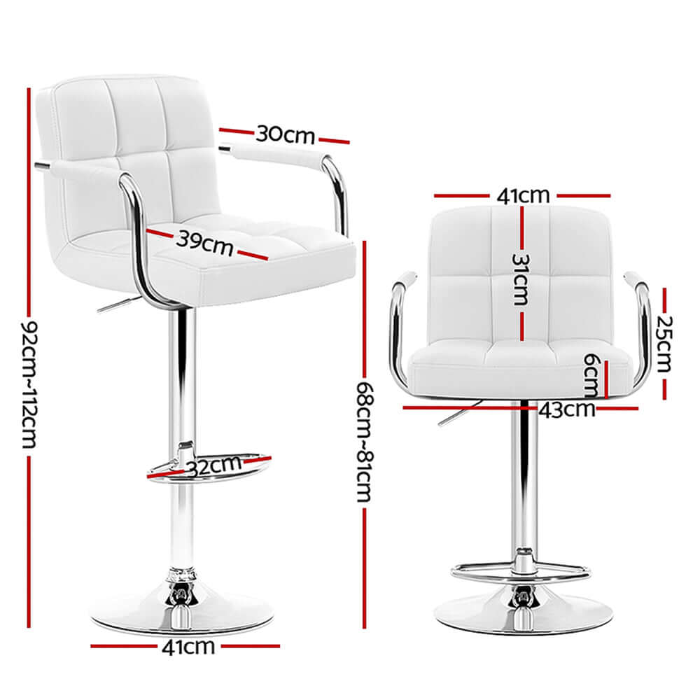 Artiss 4x white leather bar stools with gas lift, dimensions for kitchen and dining use, affordable luxury seating.