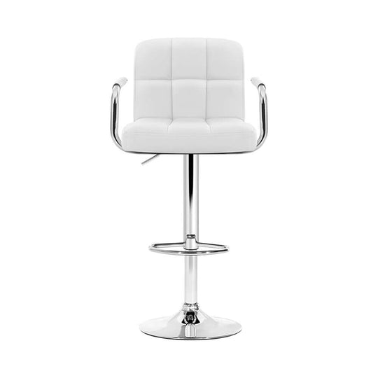 Affordable Artiss 4x white leather bar stool with gas lift and armrest for modern kitchens.