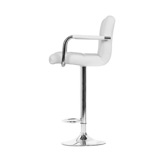 Artiss 4x white leather bar stool with gas lift and armrest, offering affordable luxury and comfort for modern dining.