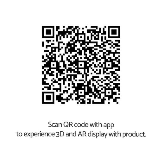 QR code for 3D and AR product experience. Scan with app for interactive display.