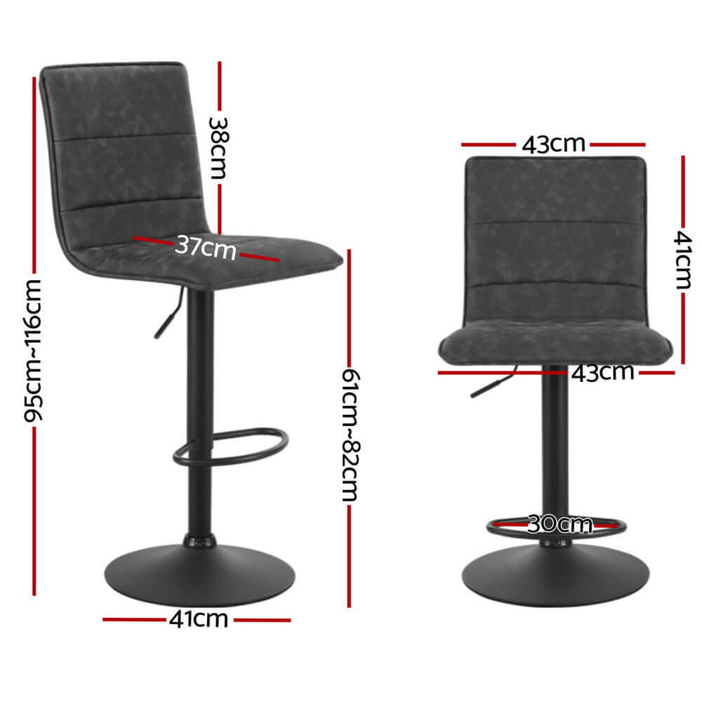 Artiss 4x bar stools dimensions in grey vintage leather with gas lift, showcasing affordable luxury and quality design.