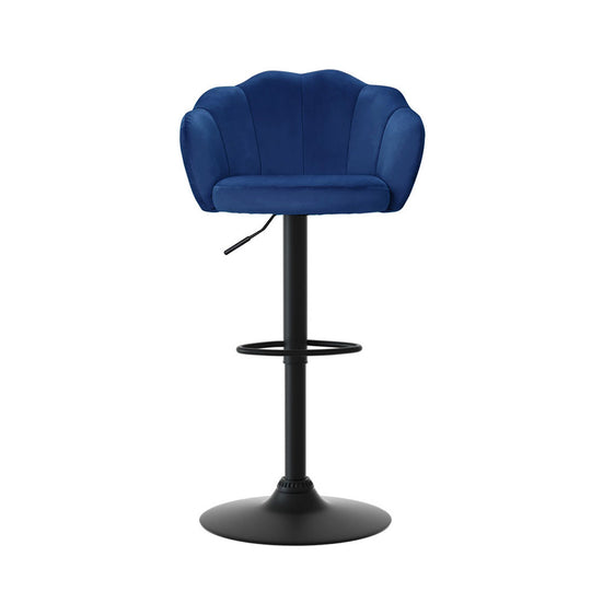 Artiss velvet blue bar stool with gas lift, clam shell design, affordable luxury for stylish spaces.