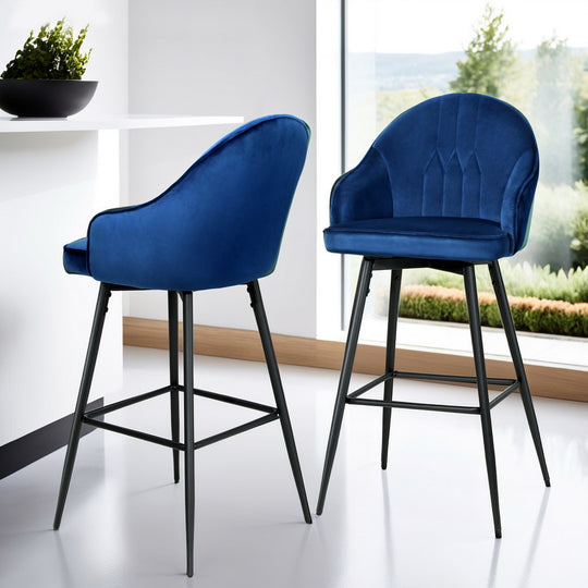 Artiss blue velvet bar stools with metal legs, perfect for stylish, affordable seating in any space.