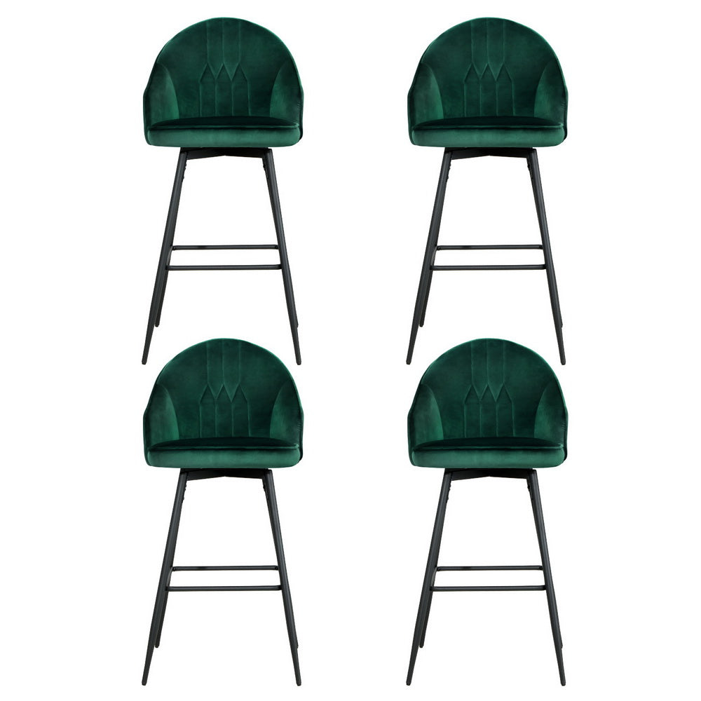 Set of 4 Artiss green velvet bar stools with metal legs, combining luxury and comfort for stylish gatherings.