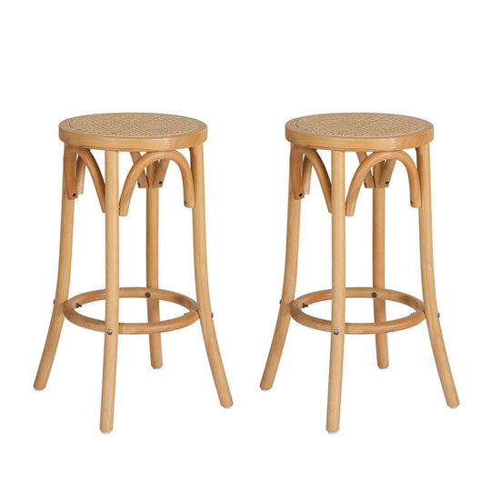 Artiss 2x bar stools with rattan seats, solid wood frame, affordable and stylish for home or bar decor.