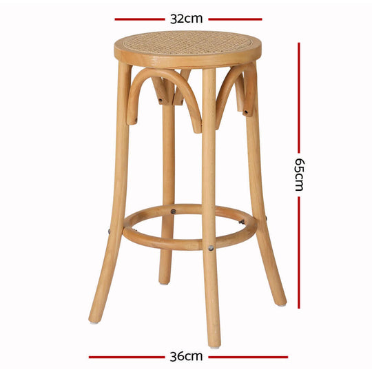 Artiss 2x Bar Stool with rattan seat, solid beechwood frame, dimensions 32cm x 65cm, perfect for affordable and stylish home décor.