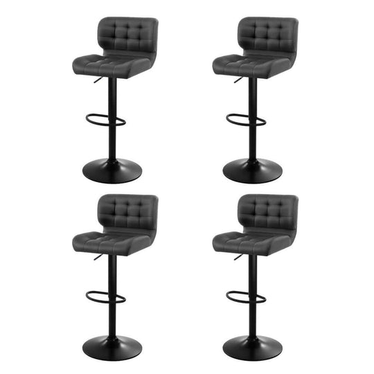 Set of 4 affordable grey leather bar stools with gas lift and chrome base, perfect for modern DIY decor.