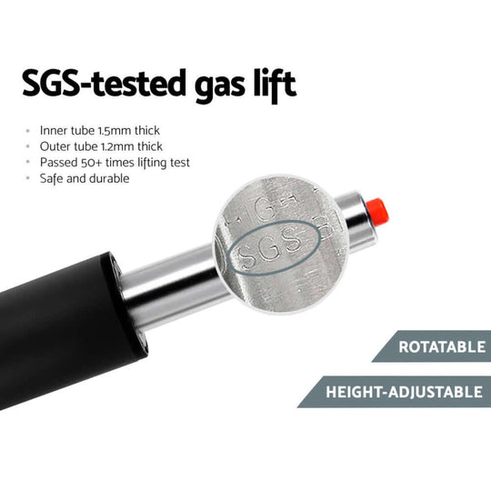 Close-up of SGS-tested gas lift mechanism, showcasing durability and height-adjustable features for bar stools.