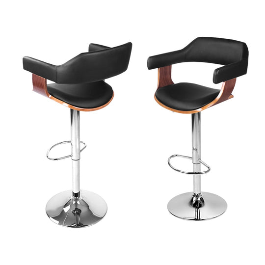 Stylish Artiss bar stools with armrests, black PU leather seat, and chrome base, perfect for modern DIY décor.