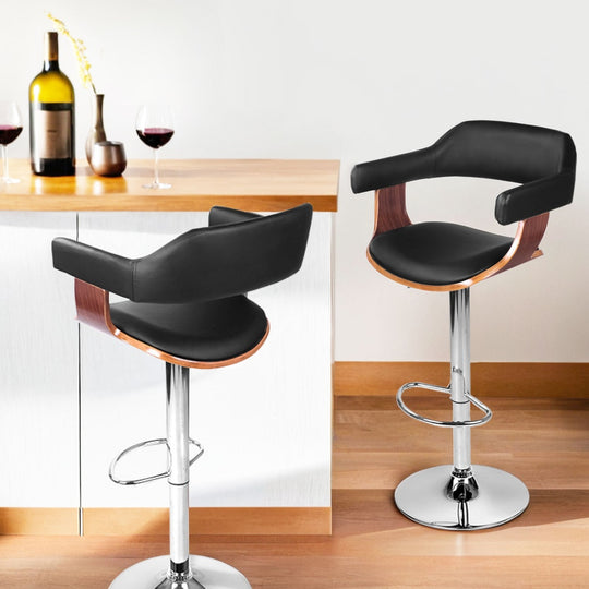 Artiss black leather bar stool with armrest and chrome base, ideal for affordable modern decor.