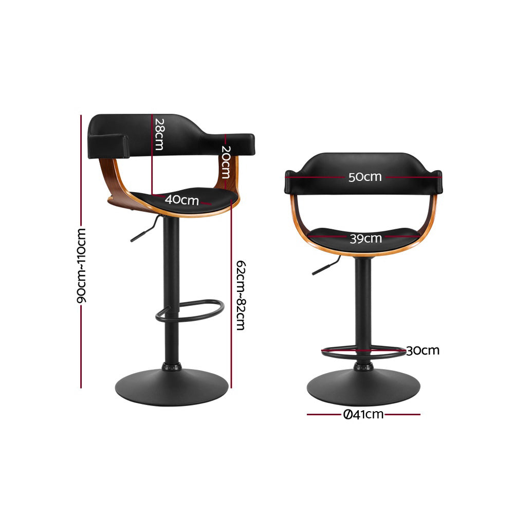 Artiss Bar Stools Gas Lift Leather w/Armrest All Black