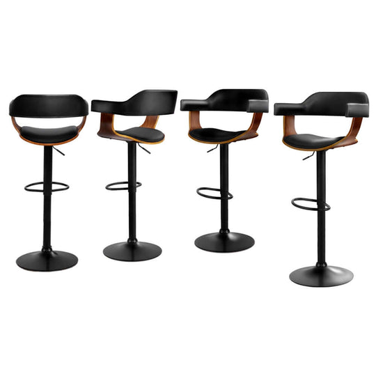 Set of 4 Artiss bar stools with gas lift, leather seats, and armrests in all black, perfect for stylish and affordable decor.