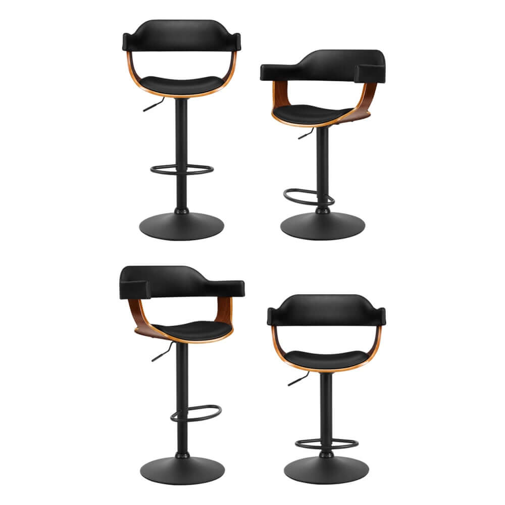 Artiss 4x black leather bar stools with gas lift and armrest, stylish and affordable seating for modern decor.