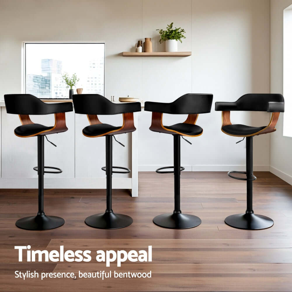 Artiss bar stools, sleek black leather, stylish bentwood, gas lift, modern decor, affordable luxury seating.