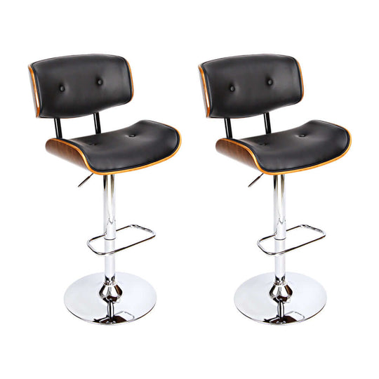 Artiss 2x affordable gas lift bar stools in black leather, featuring chrome base and elegant design for modern décor.