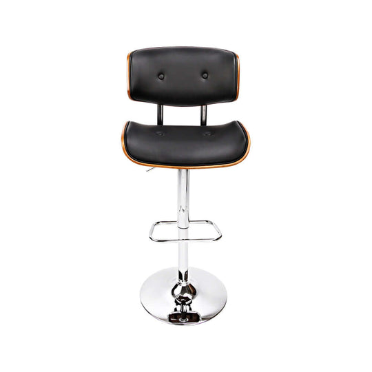 Artiss gas lift bar stool in black leather, chrome base, affordable seating for modern decor, stylish and comfortable.