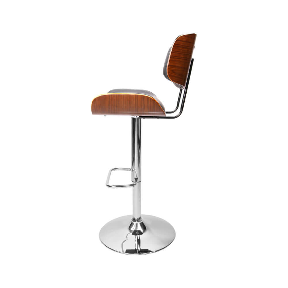 Artiss black leather bar stool with chrome base, wooden seat, adjustable height, affordable and modern design for any decor.