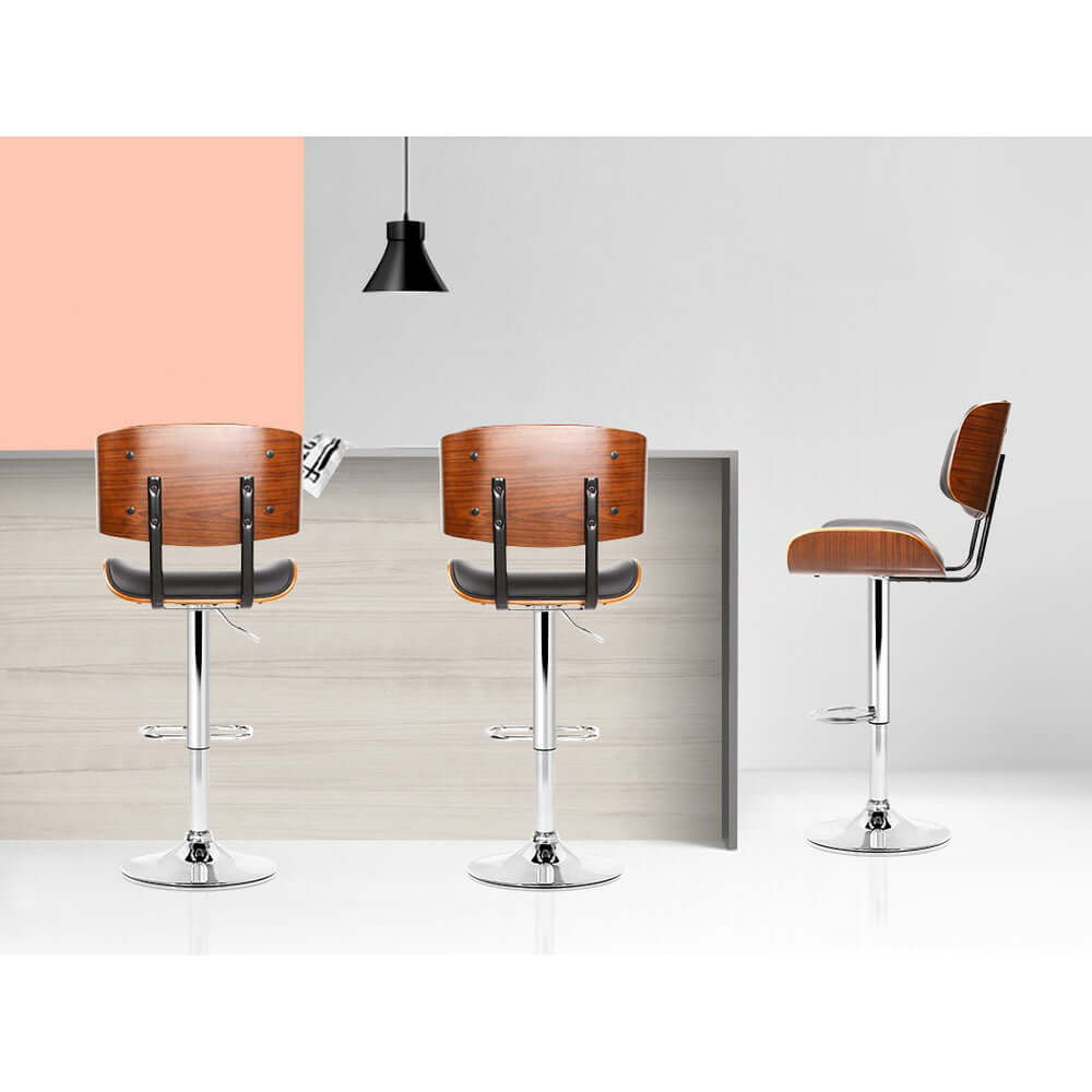 Artiss 2x black bar stools with wooden seats and chrome bases, ideal for modern home décor, affordable quality furniture.