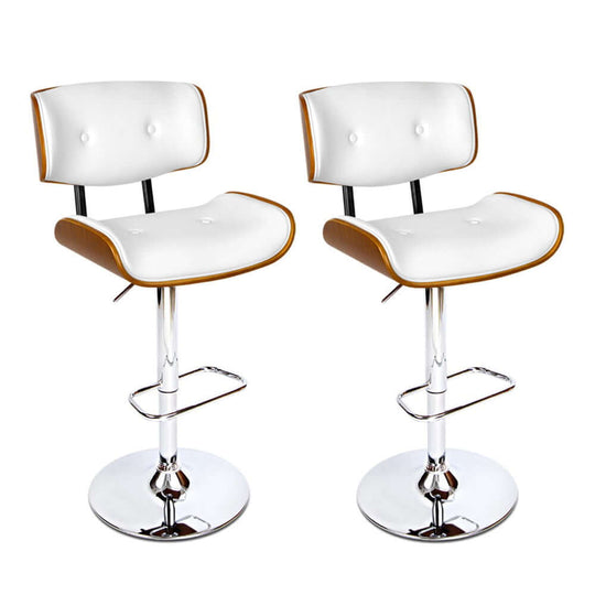 Artiss 2x affordable bar stools with gas lift, white PU leather and chrome base for a modern lounge or DIY space.