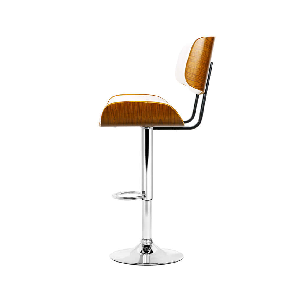 Affordable Artiss 2x Bar Stools in white leather with chrome gas lift and wooden seat, ideal for modern decor.