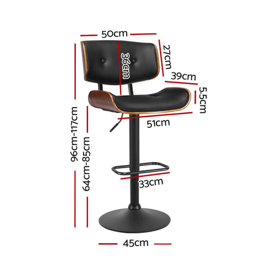 Artiss all black bar stool dimensions; gas lift, chrome base, PU leather seat for affordable modern decor.