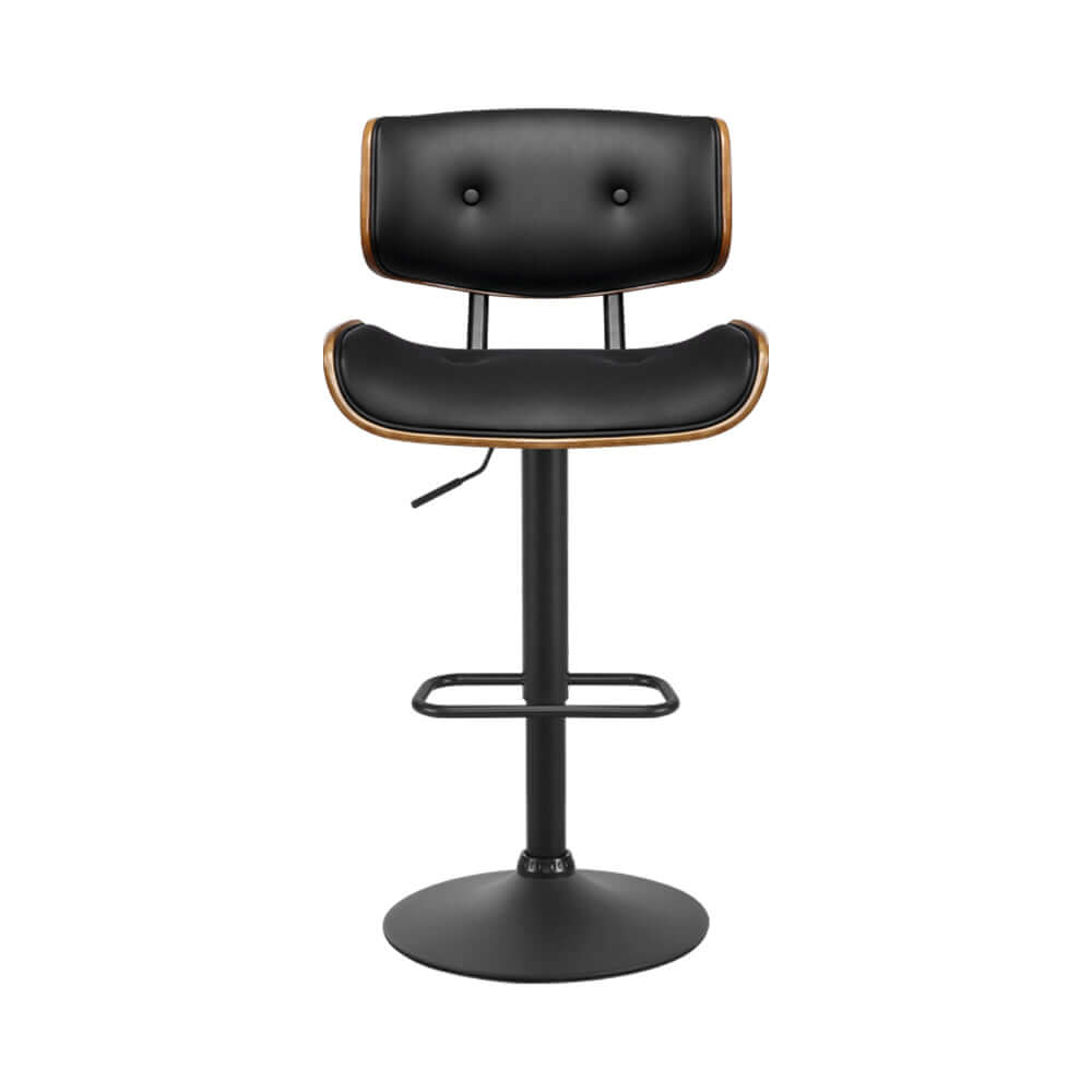 Artiss 2x affordable bar stools with gas lift, PU leather seat, modern design for quality comfort in black.