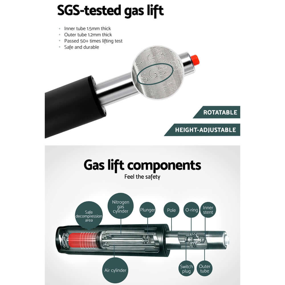 SGS-tested gas lift components for bar stools, showcasing height-adjustable and rotatable features for comfort.