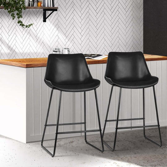 Artiss Bar Stools Kitchen Counter Barstools Leather Metal Chairs Black x2