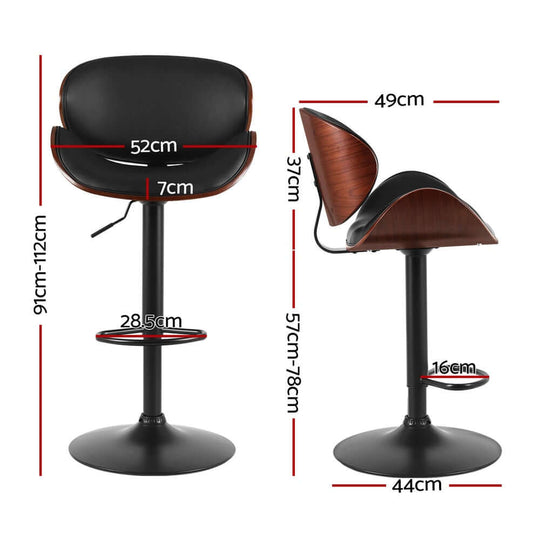 Artiss gas lift bar stool dimensions showing height, width, and seat size, designed for affordable luxury and comfort.