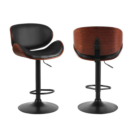 Artiss 4x bar stools with gas lift, leather padded black seat, and curved backrest for comfort and style in affordable luxury.